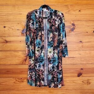 Serengeti Floral Kimono Cardigan Sheer Open Front Boho Lagenlook M